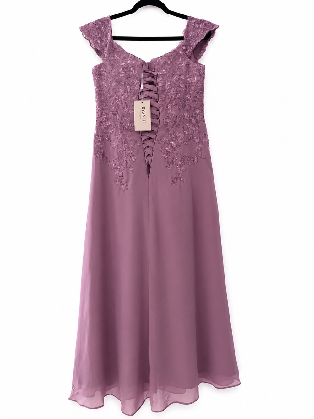 Dusty Mauve Floral Appliqué Sequin Off Shoulder Gown Size 12 Corset Back Formal - Picture 4 of 7